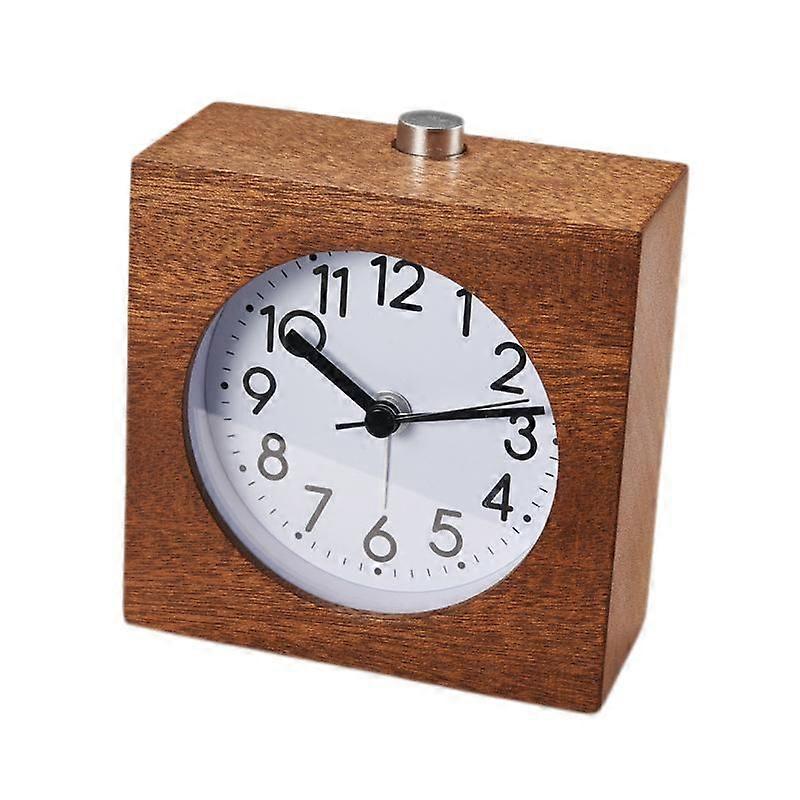 Analog Alarm Clock - Round Battery Powered Non-Tick Clock with Snooze Button and Light - Brown Square