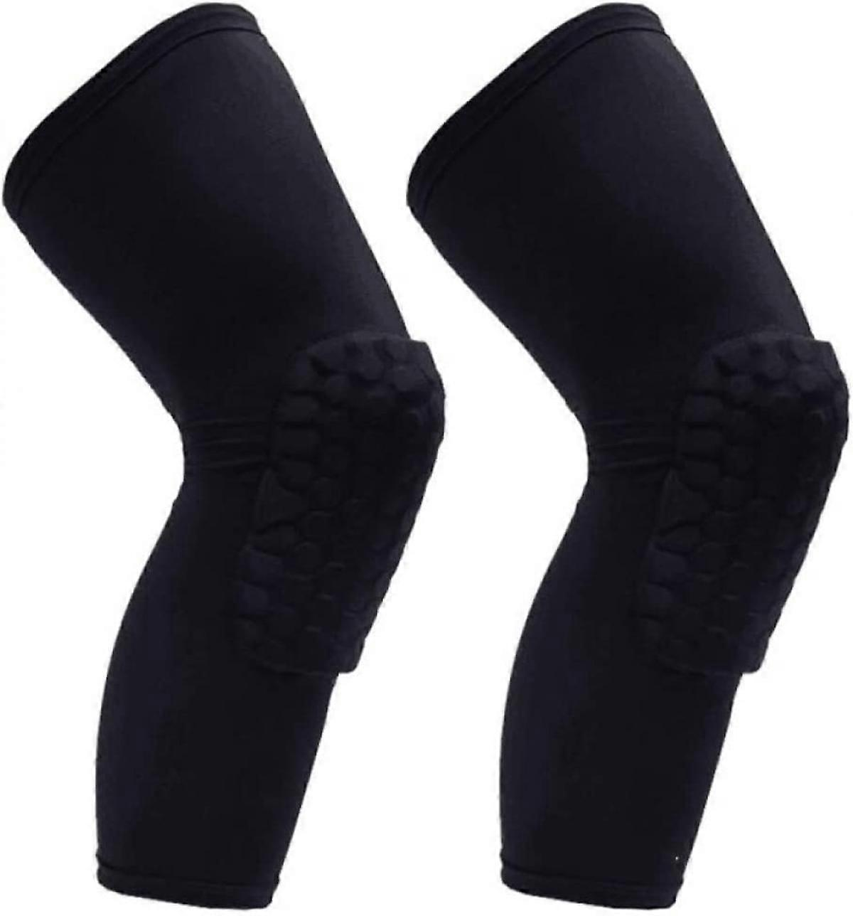 Knee Compression Pads Long Leg Sleeve Brace Protection for Basketball, Football & Volleyball (PairXL)