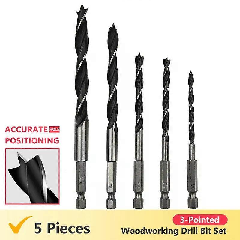 5Pcs 1/4 4/5/6/8 10Mm Hexagonal Handle Three Pointed Woodworking Drill Bit Set Woodworking Hole Reaming Power Tool