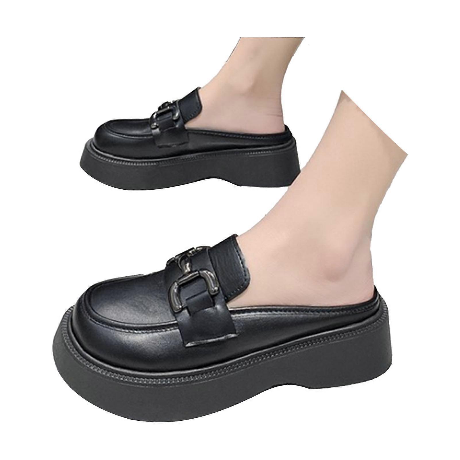 Women Uniform Dress Shoes Metal Buckle PU Leather Round Toe