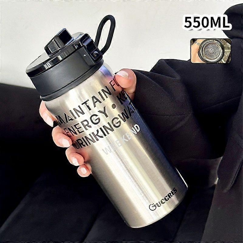 Insulated Water Bottles,18oz Stainless Steel Vacuum Water Bottle,Reusable 18/8 Food Grade Thermos-Silver