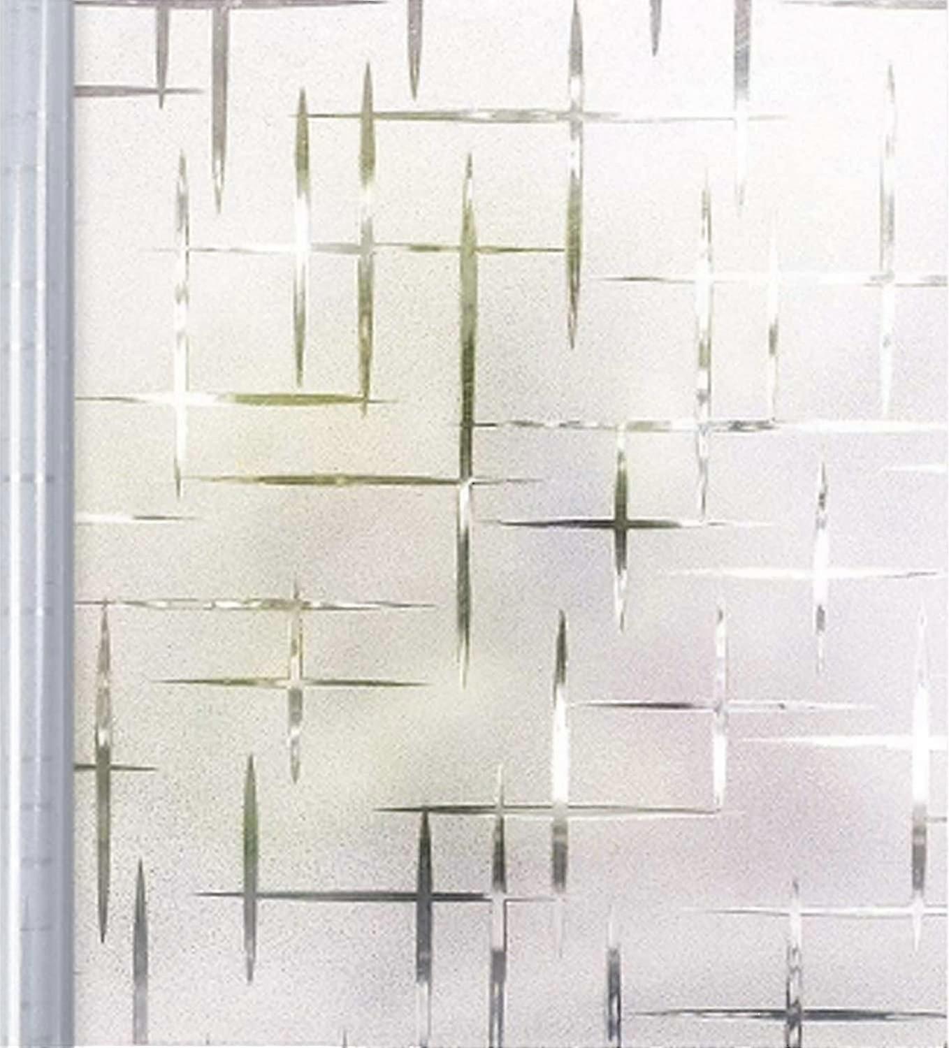 Glass Window Film Provide Good Privacy Electrostatic Frosted Window Film Non-Adhesive Anti Privacy Glass Sticker Cross Pattern Easy to Install Home Of