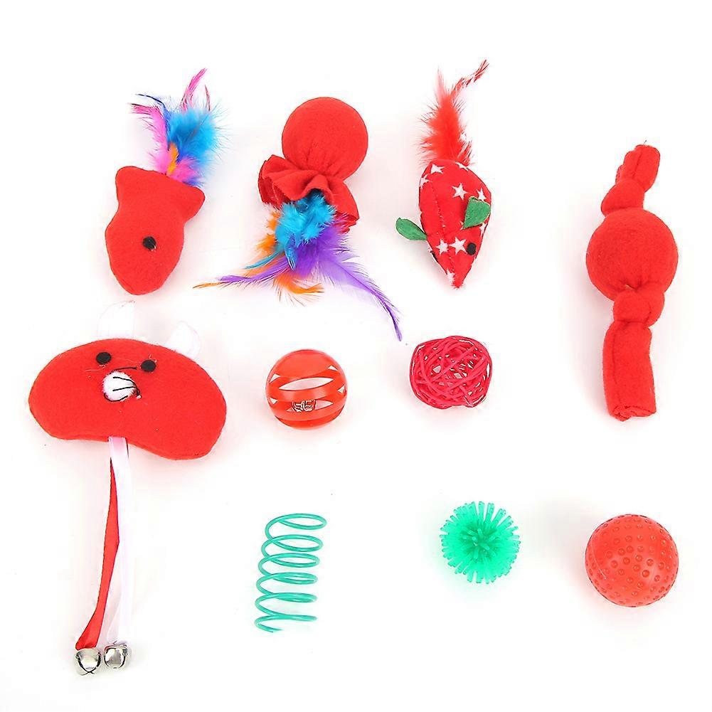 10PCS Red Plush Cat Toys for Christmas Interactive Play, Soft Plastic Training Balls for Kittens and Adult Cats