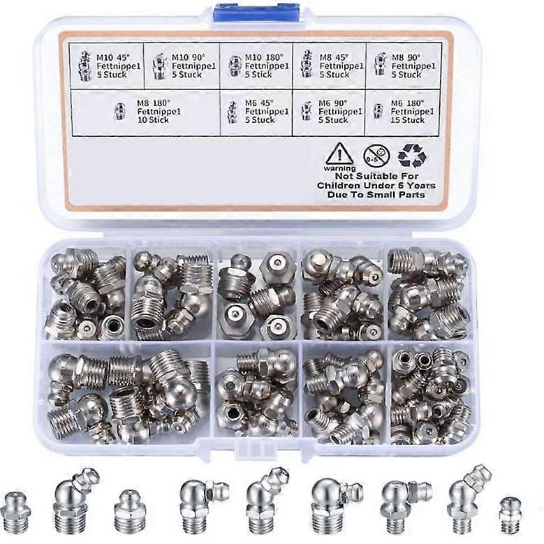 60 Pieces Grease Nipple Assortment, M6 M8 M10 Grease Nipple, Screw-in Grease Nipple Assortment, Straight Grease Fitting 45 90 180, with Plastic Bo