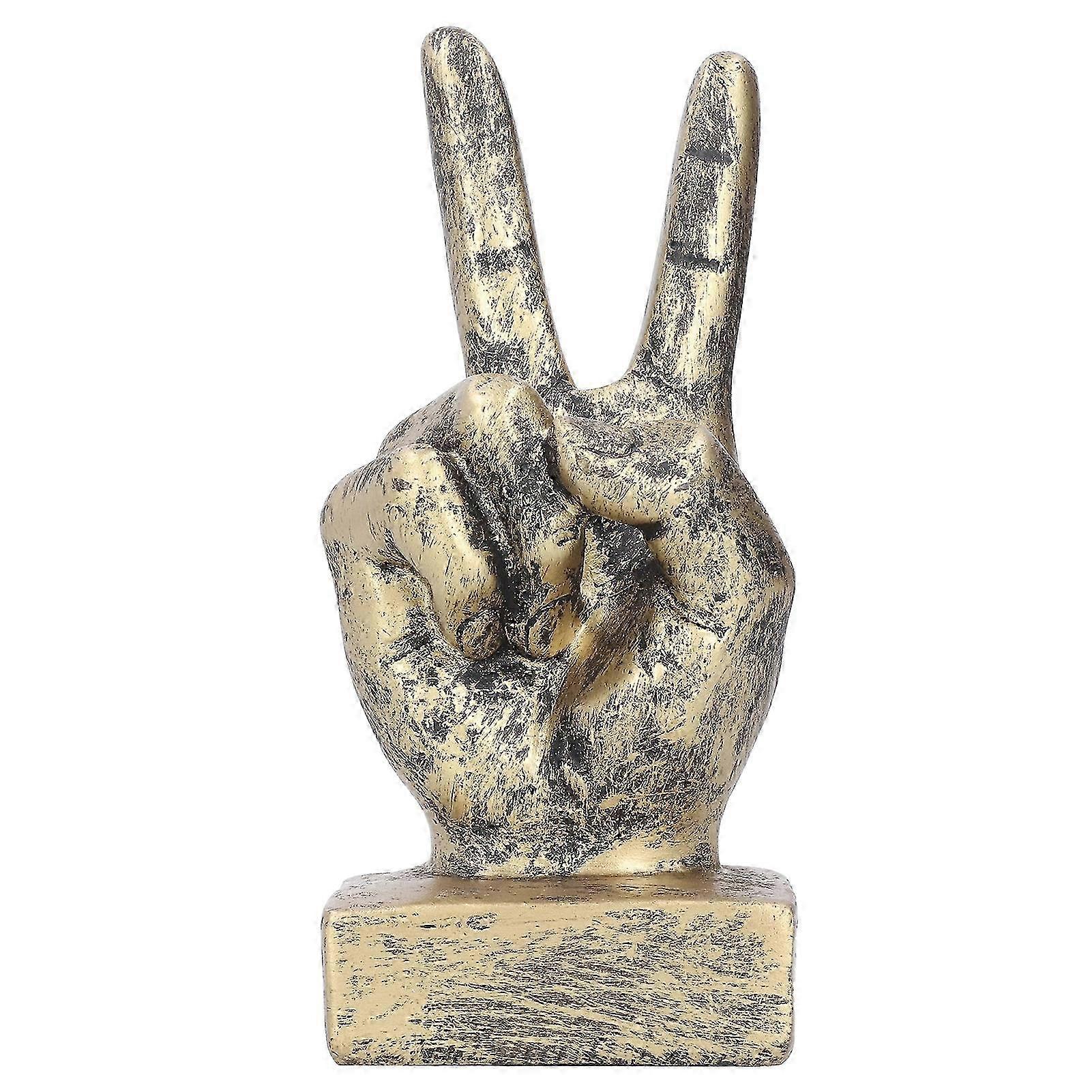 Resin Finger Gesture Sculpture Creative Statue Home Office Desktop Bookcase Ornament DecorBronze
