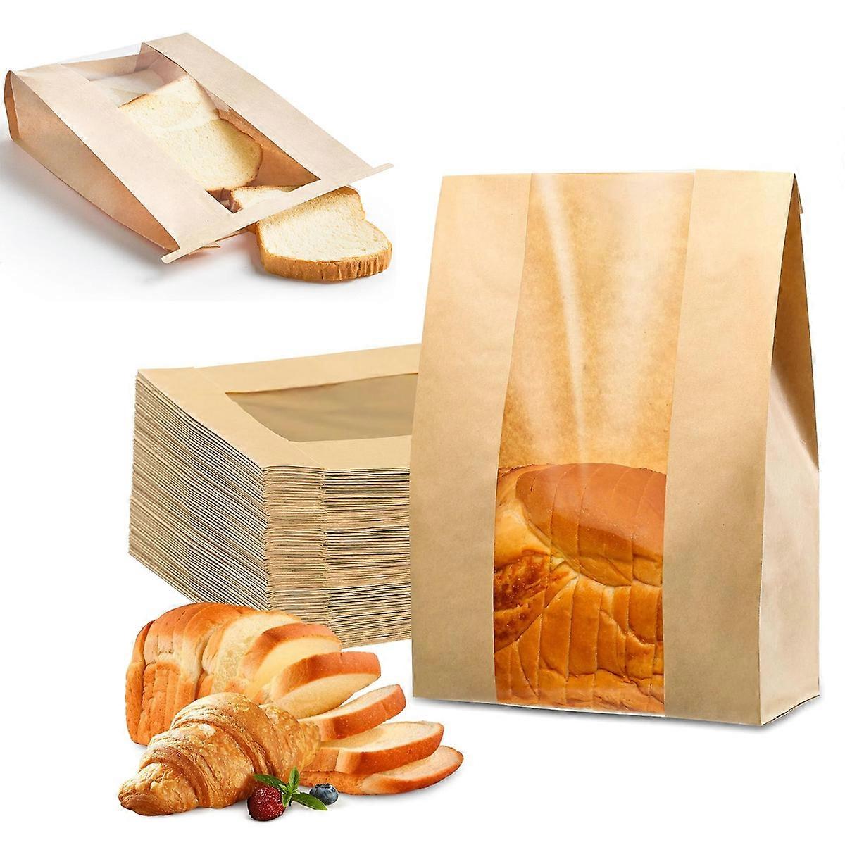 Practical Kraft Paper Bread Bags, Clear Window For Enhanced Visibility &amp; Presentation, Square Bottom Design Ensures Stability &amp; Reusability,