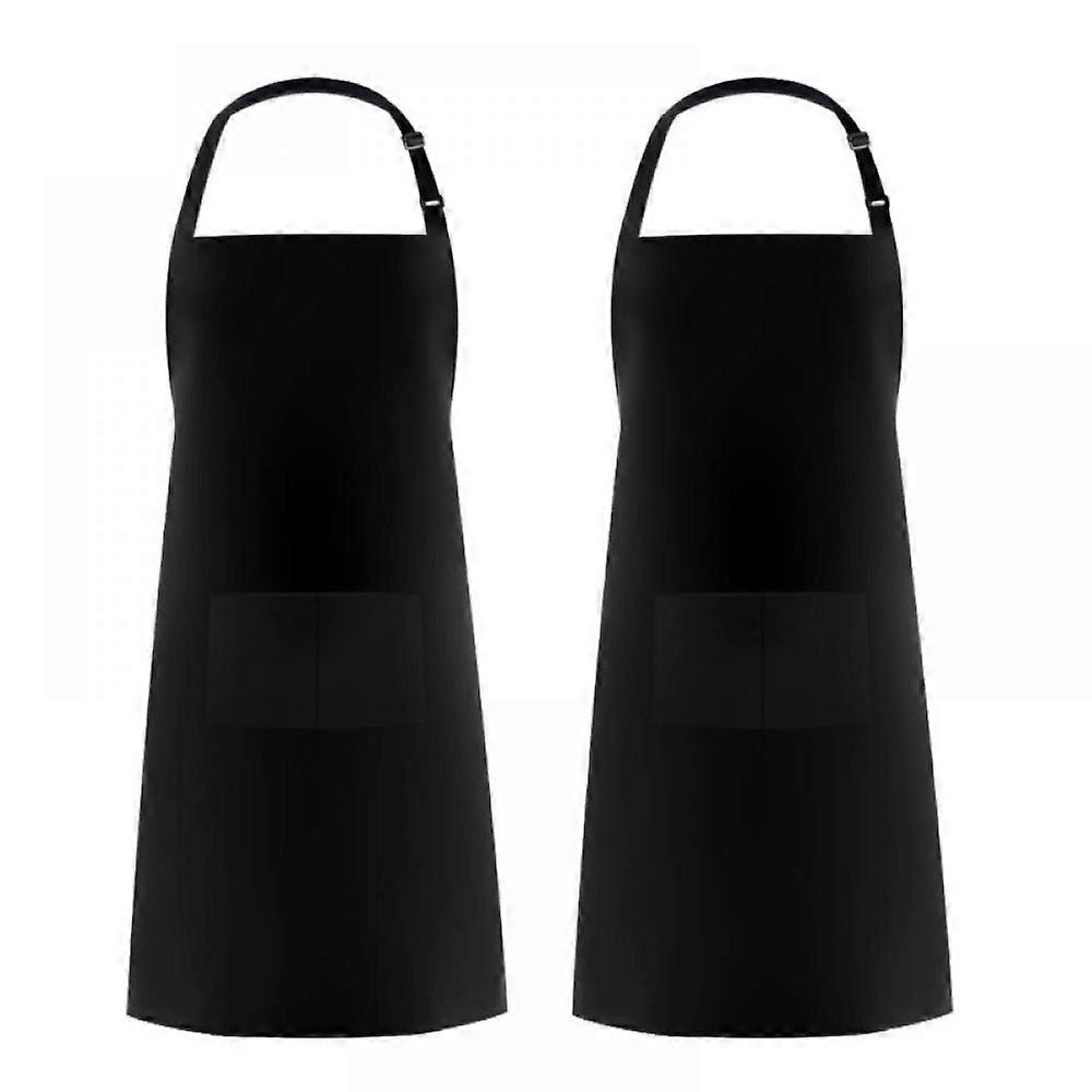 Machine Washable Chef Apron Black, Adjustable Unisex Design Aprons with 2 Large Front Pockets for Indoor Outdoor Protection (Polyester Material)