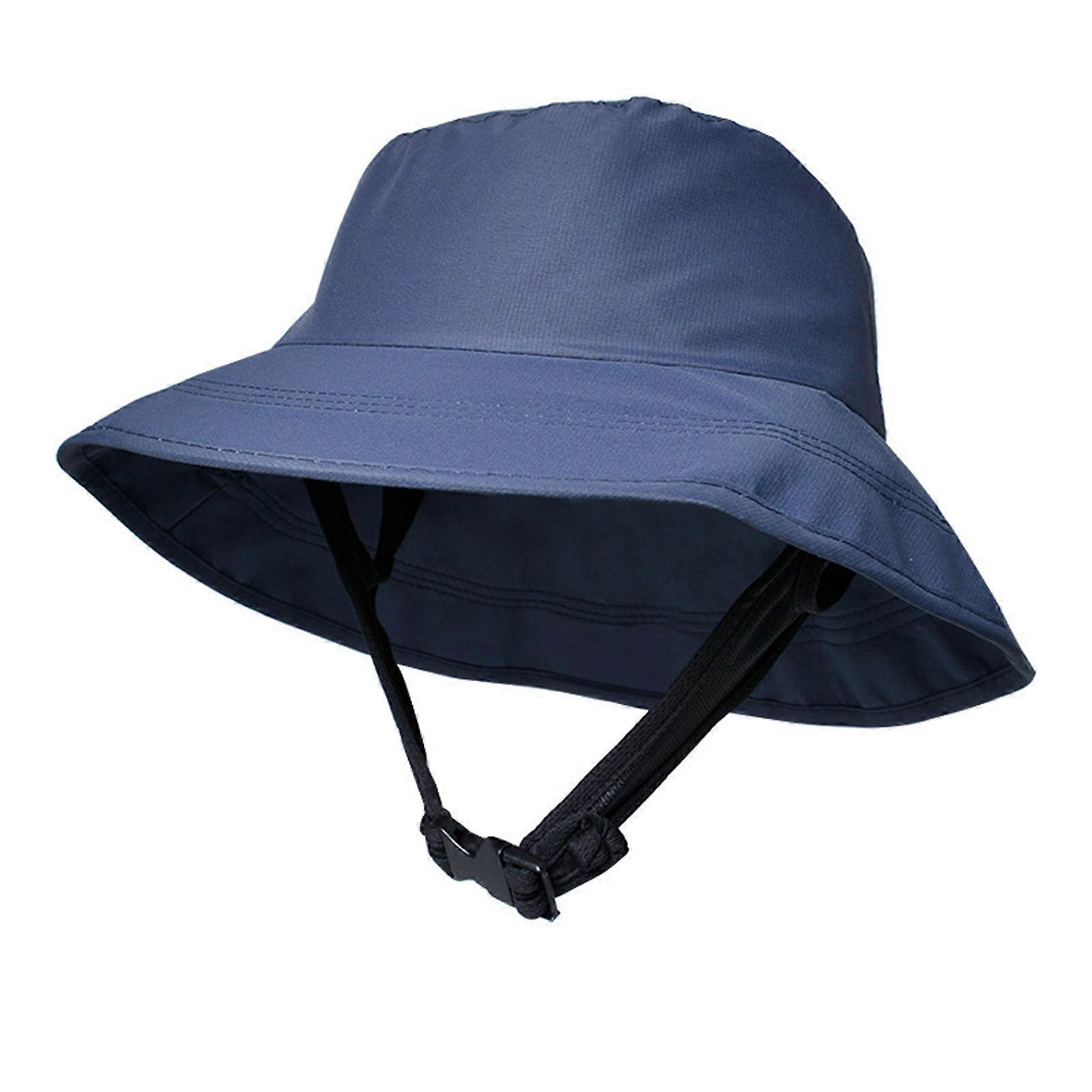Solid Color Bucket Hat Breathable Multi-color Adjustable Chin Rope Wide Brim Bucket Hat Summer Fisherman Cap Unisex navy blue