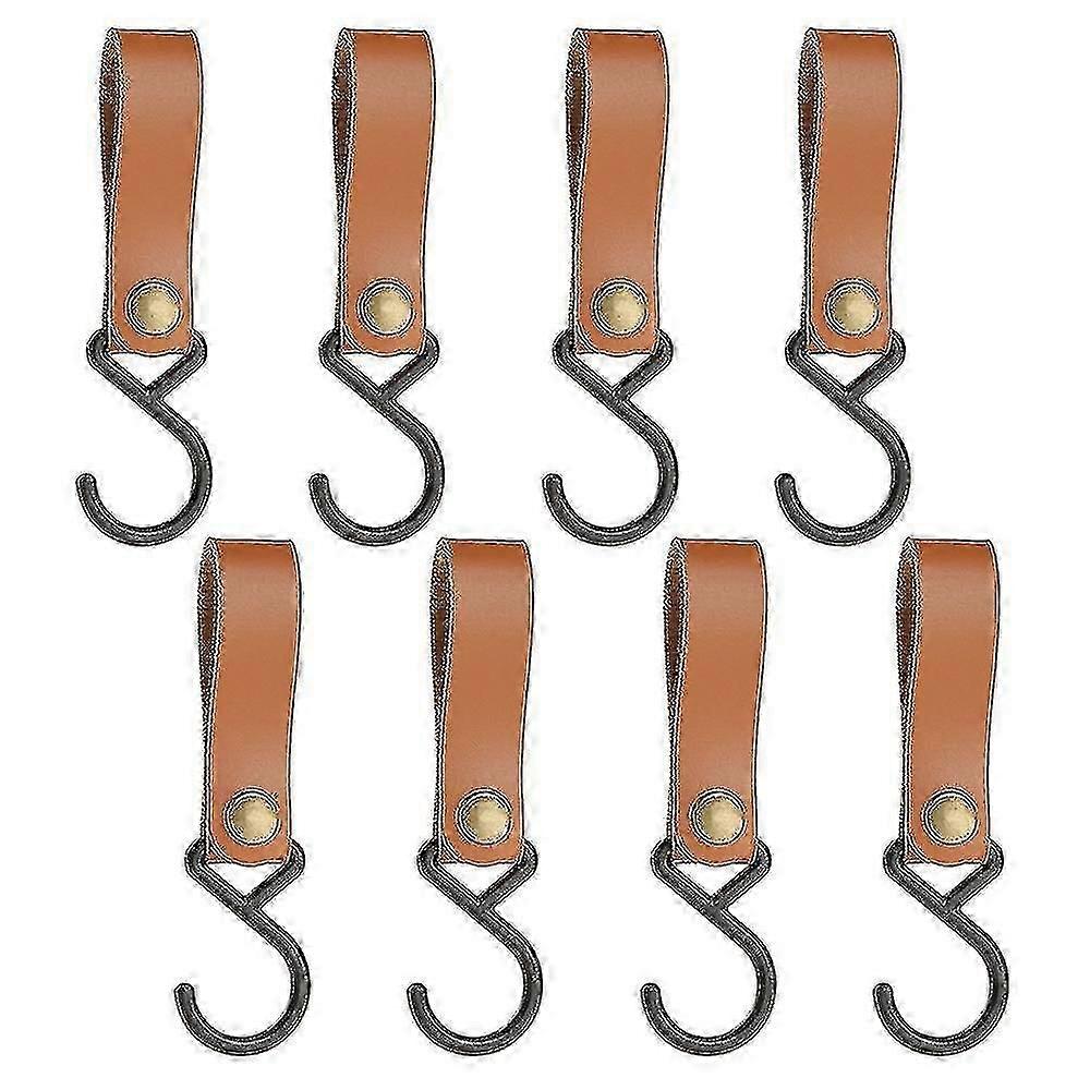 8pcs Leather S-hooks, Metal Hooks For Hanging, Camping Hook Hanger Stroller Hooks