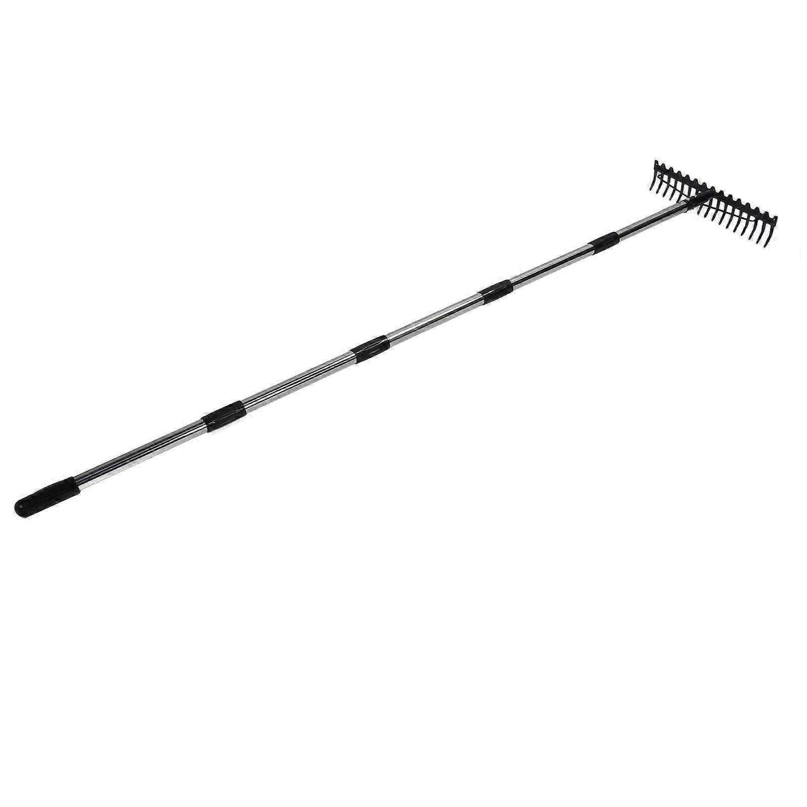 Garden Rake 17 Tines Multifunctional Adjustable Detachable Metal Head Rake Tool for Loosening Soil Gathering Leaf 5 Section 