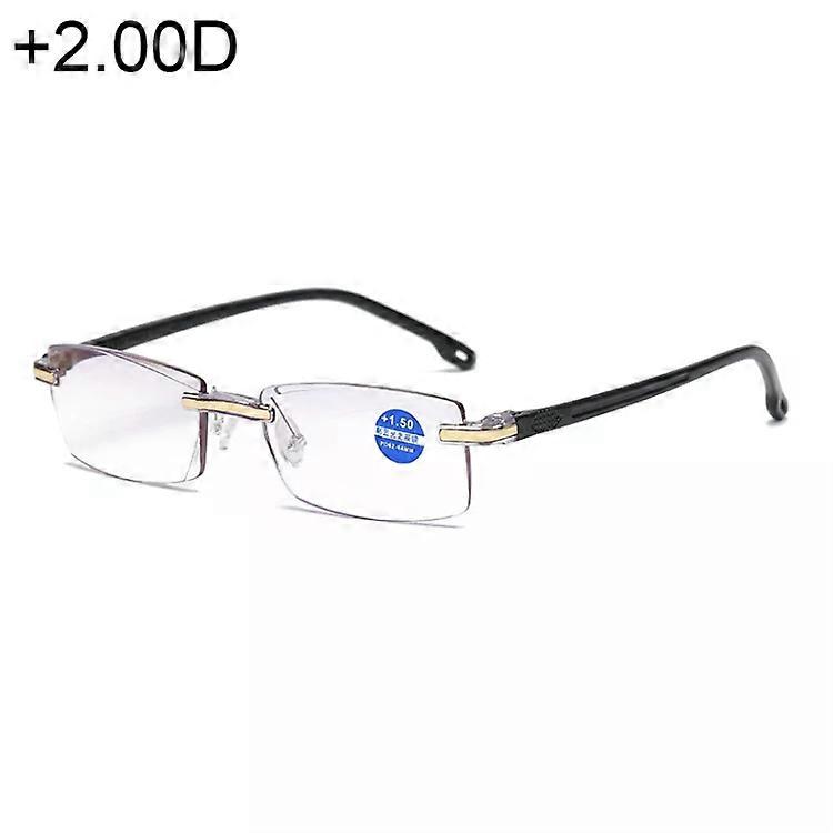 无框老花眼镜-黑色防蓝光+2.00D黑色镜片