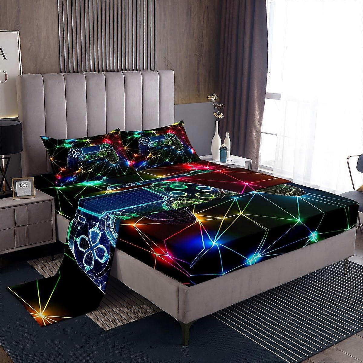 1 Set Modern Video Game Controller Themed Bed Sheet Set for Bedroom Queen Size