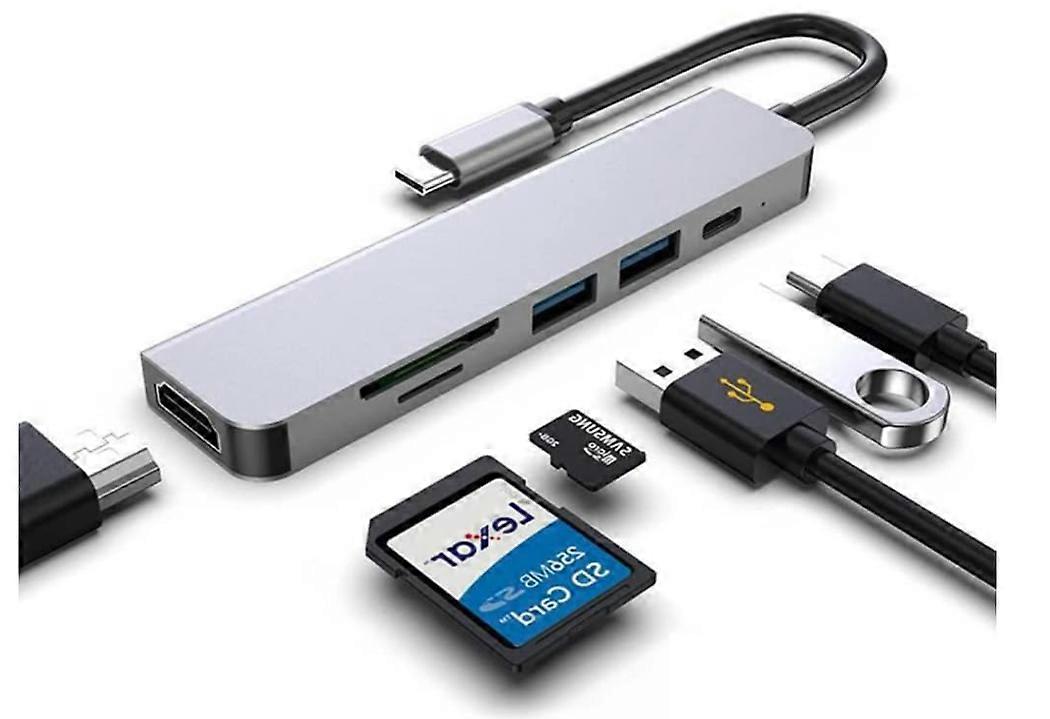 USB C Hub - Type C Hub Adapter Compatible with iPhone 15 MacBook Pro/Air, iMac, Mac Mini - TF/SD Card Reader, 2X USB 3.0 Ports, 4K HDMI Output(Gray)