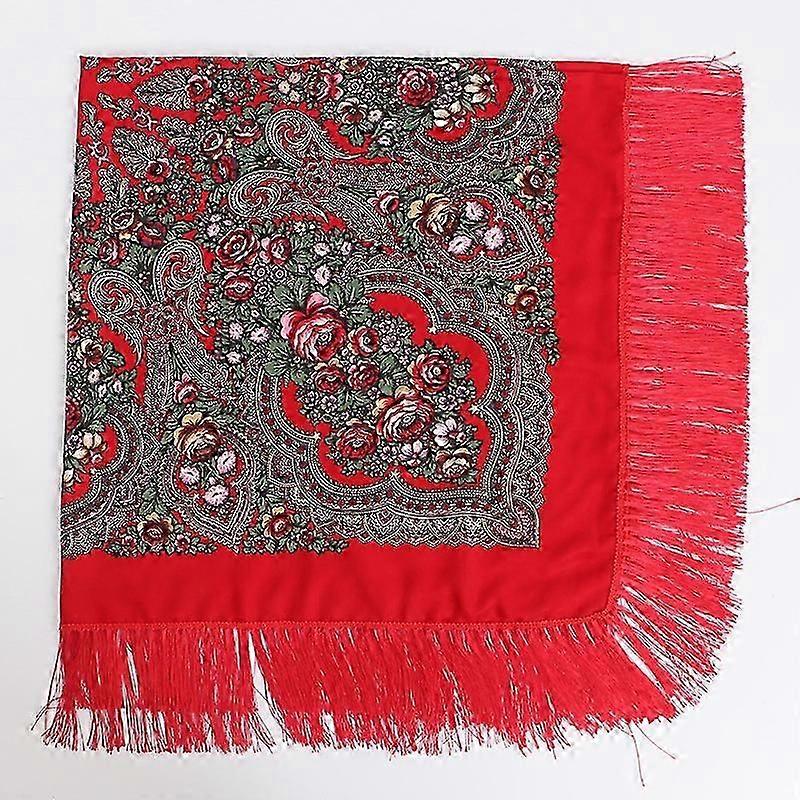 Femei de dimensiuni mari Rusia National Square Eșarfă bumbac floare model imprimare văl wraps doamnelor retro franjuri pătură șal
