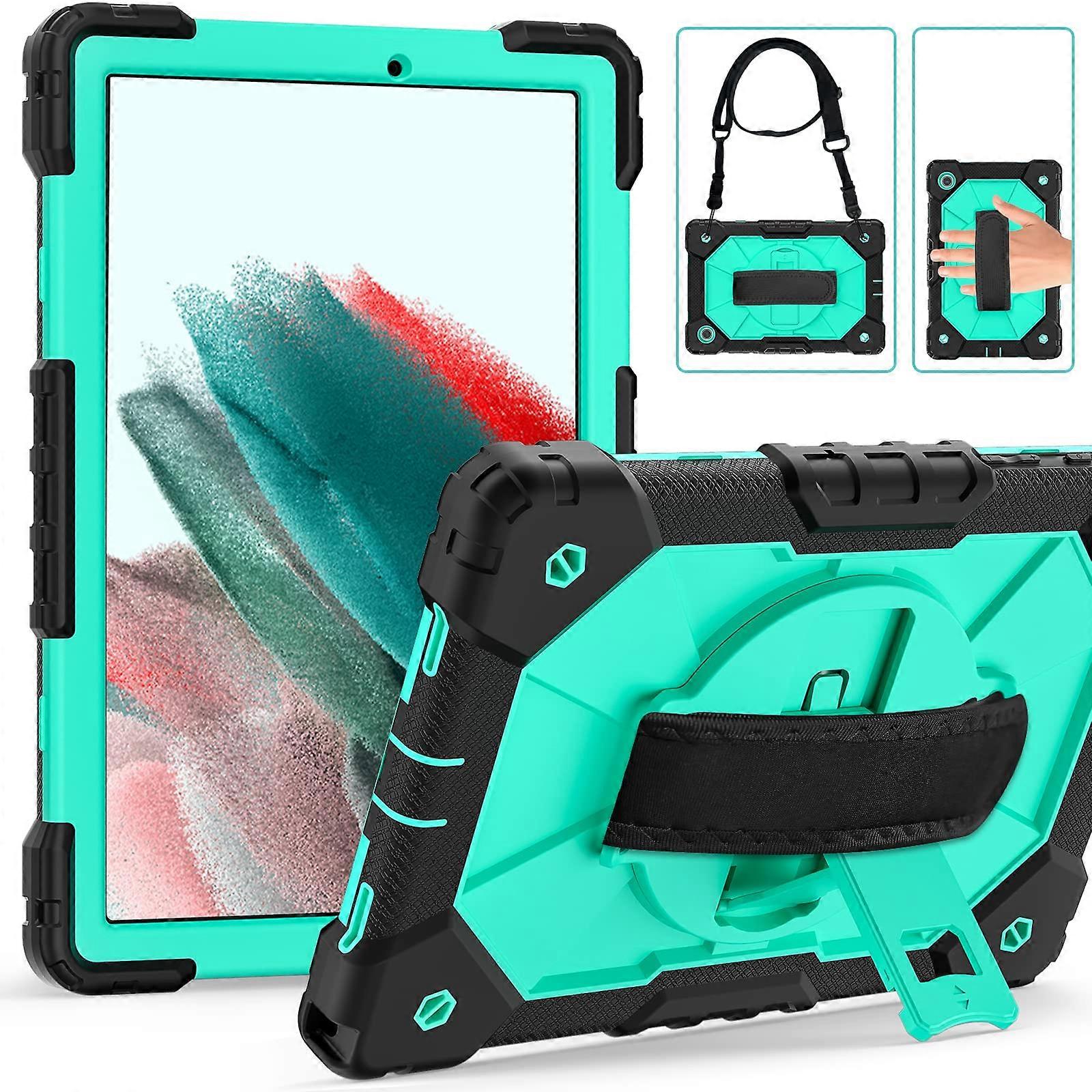 Case for Samsung Galaxy Tab A8 10.5 Inch 2022 SM-X200/X205/X207 Rugged Case, 360 Rotating Stand, Strap, Black