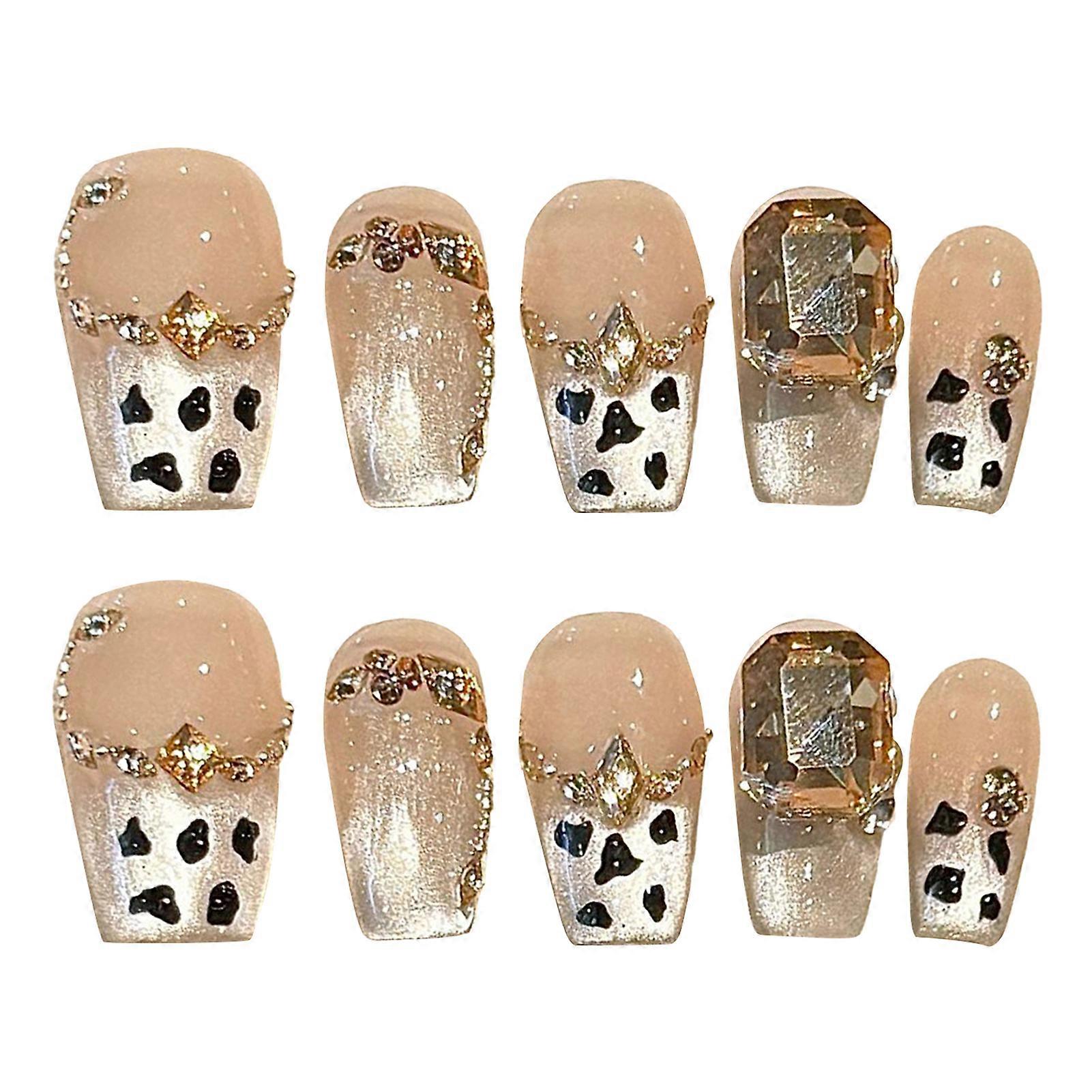 Kiiltävät tekokynnet leopardiprinttikärjellä Luonnollisen näköinen helppo ottaa ja