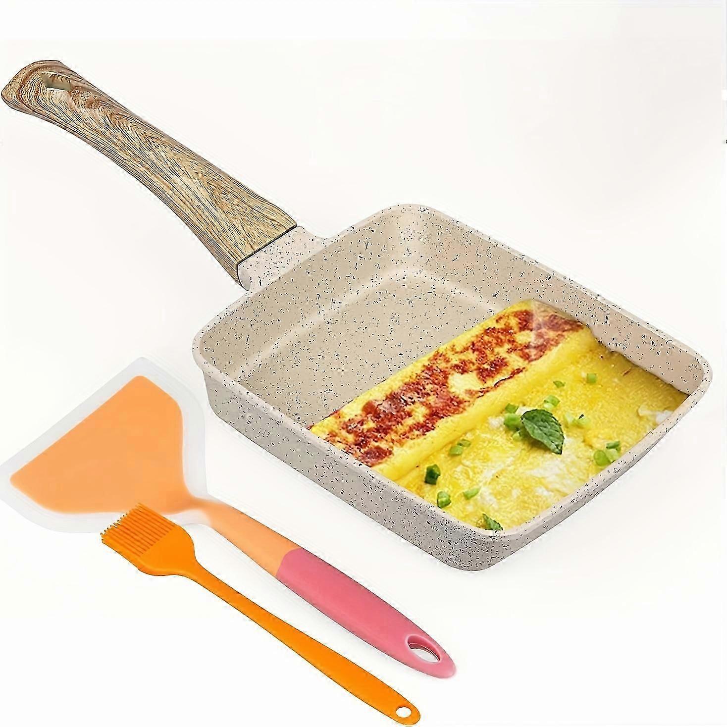 Japanese Tamagoyaki Frying Pan Set, Non-Stick Rectangular Omelette Pan