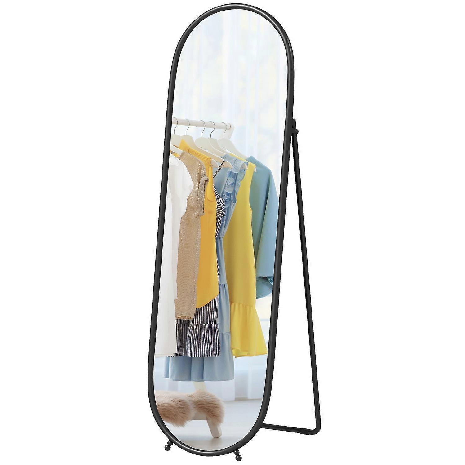 Full-length mirror, 160 x 40 cm Wall mirror with stand, metal frame, oval standing mirror for living room, s