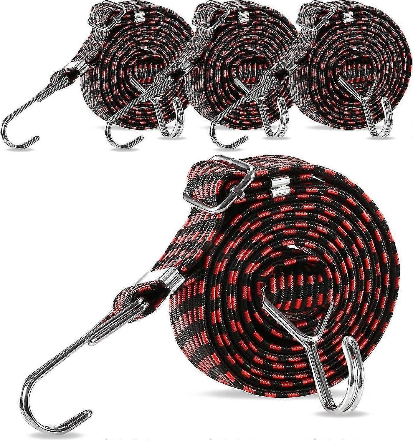 Bungee Cords With Adjustable Hooks - Elastic 4 Pack 1m Heavy Duty Cord Flat Bungee Straps For Bicycle Racks Camping Tent Car Roof Rack Mounts4pcs-blac