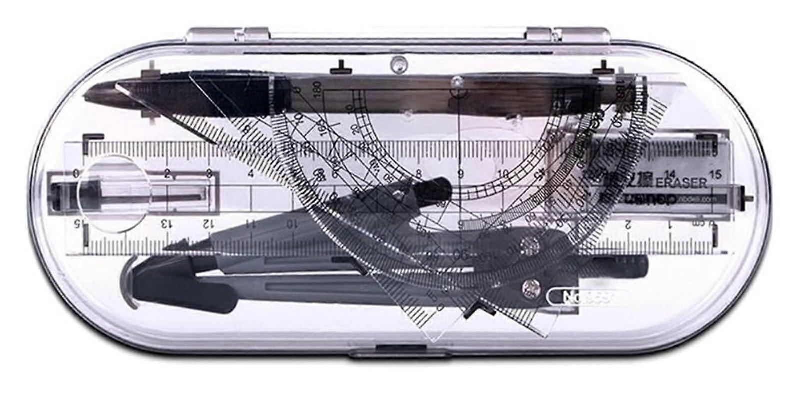 Geometry Set with Protractor and Compass, Portable Drafting Tools for Precision Drawing, Math Study Ruler and Pencil Kit