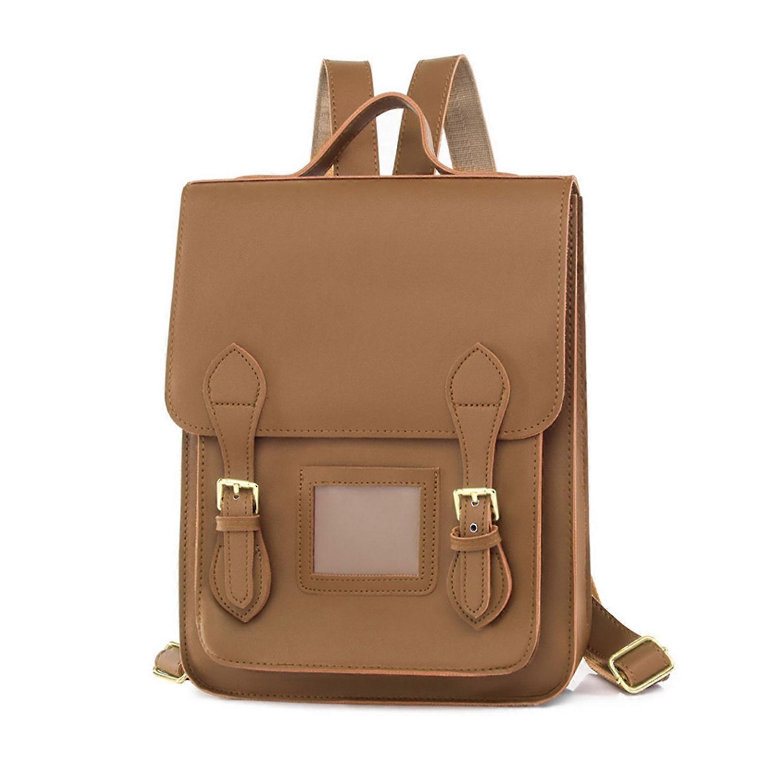 Retro Travel Daybags pour les femmes Collège Voyage École Casual Sac à dos PU Cuir Daypack Sac d’école Bookbag Sac à bandoulière marron