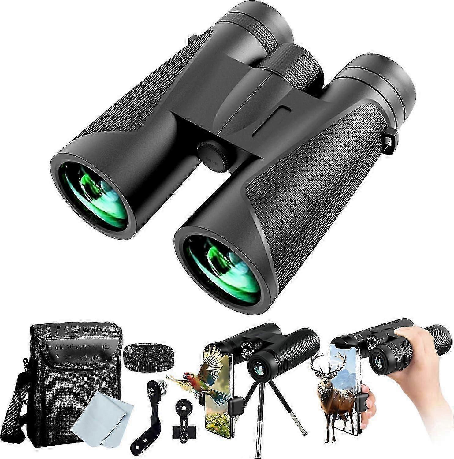 12x42 Hd Binoculars For Adults High Powered, Lightweight Compact Bak4 Binoculars With Upgraded Tripod And Phone Adapter, Waterproof Binoculars For Bir