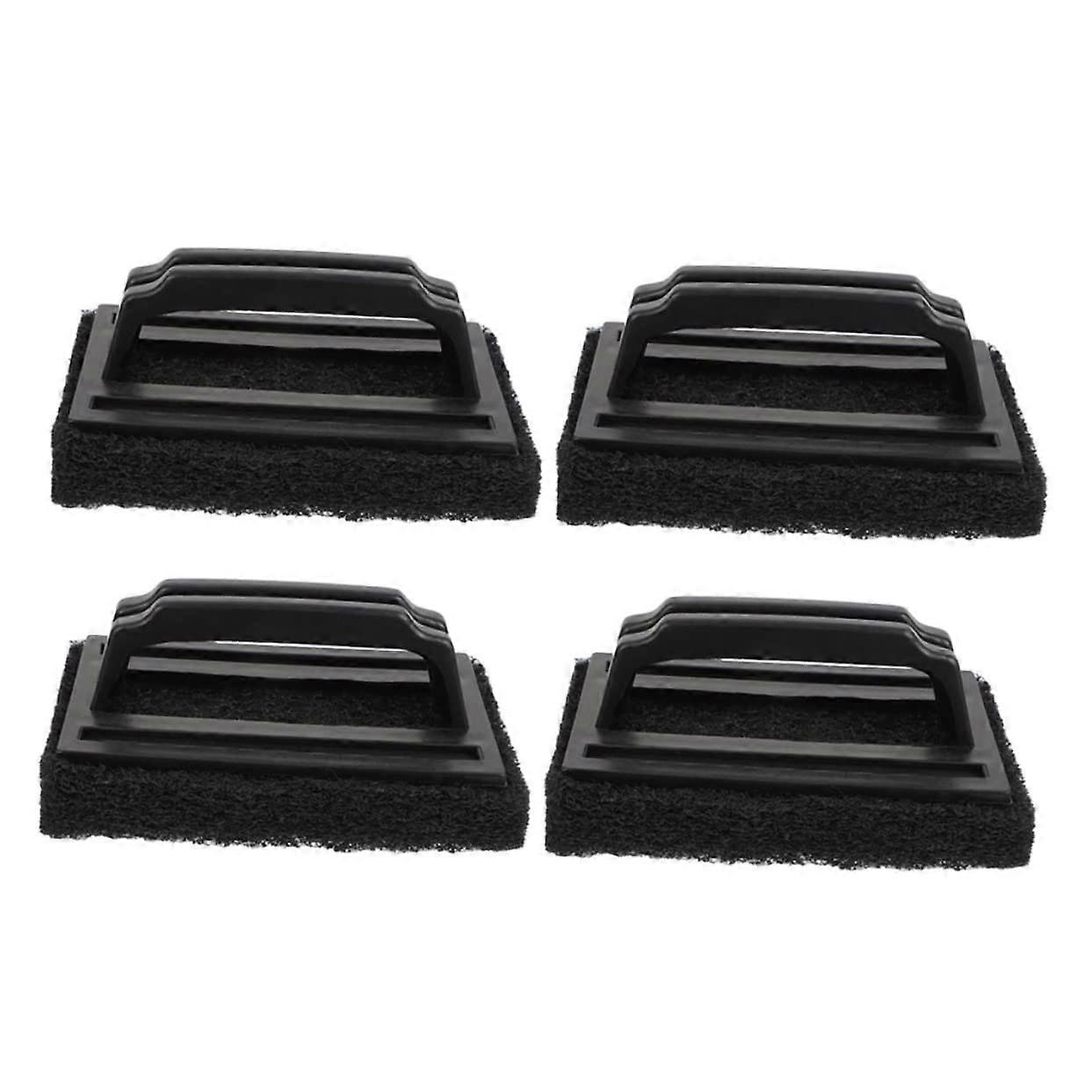 Grill Cleaning Brush Set of 4, Steel Wool Scrubber, Griddle Cleaning Block, Cast Iron Grill Accessories with Sponge Handle