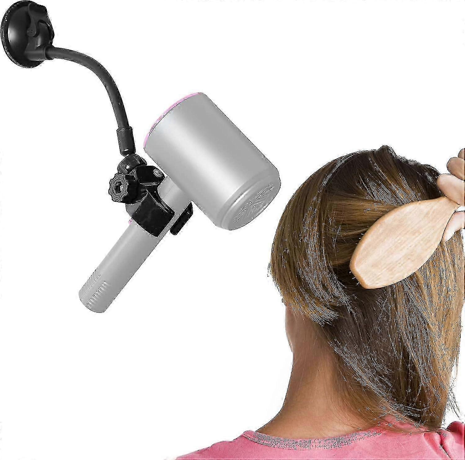 Rotating Hair Dryer Stand with Suction Cup and Detachable Arm for Mirror or Free-Standing Use
