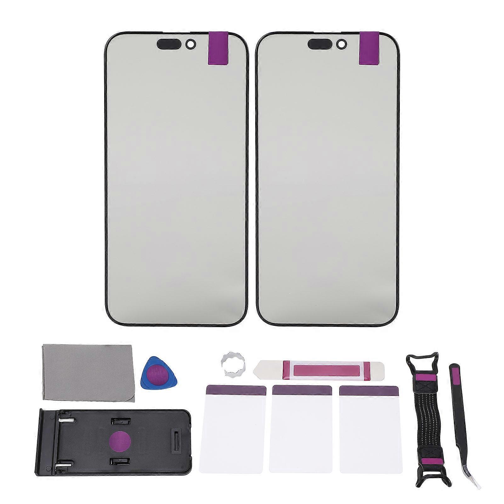 2 Pcs iOS 15 Pro Max Screen Glass Replacement Kit with OCA Adhesive and Repair Tools