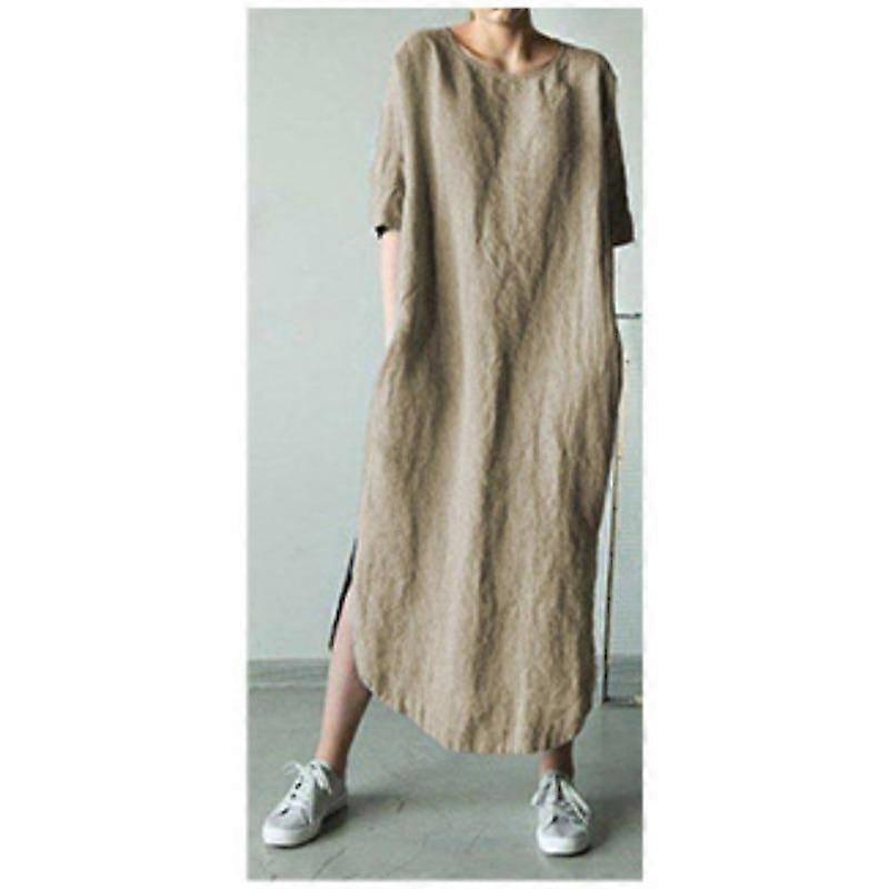 Kesä Naisten Mekko Pluskoko Pyöreä kaula-aukko Puolihiha Yhtenäinen väri Puoli Jaettu Keskipitkä pohkeen mekot