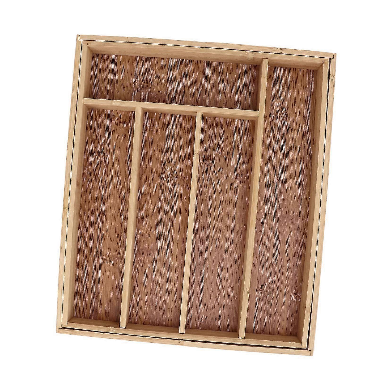Tiroir à couverts extensible en bambou avec compartiment pour couteaux et fourchettes