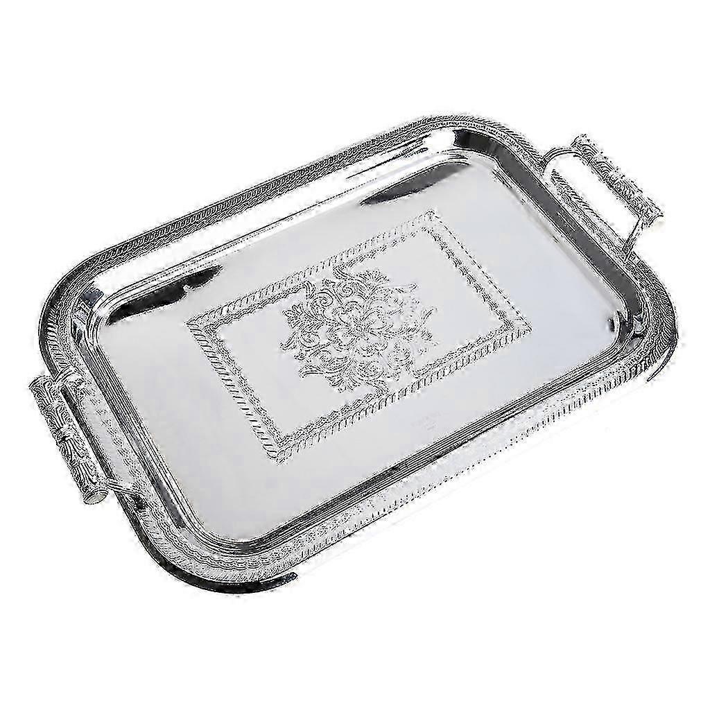 ハンドル付き北欧のステンレス鋼サービングトレイ-エレガントな長方形のコーヒーバープレート-シルバー