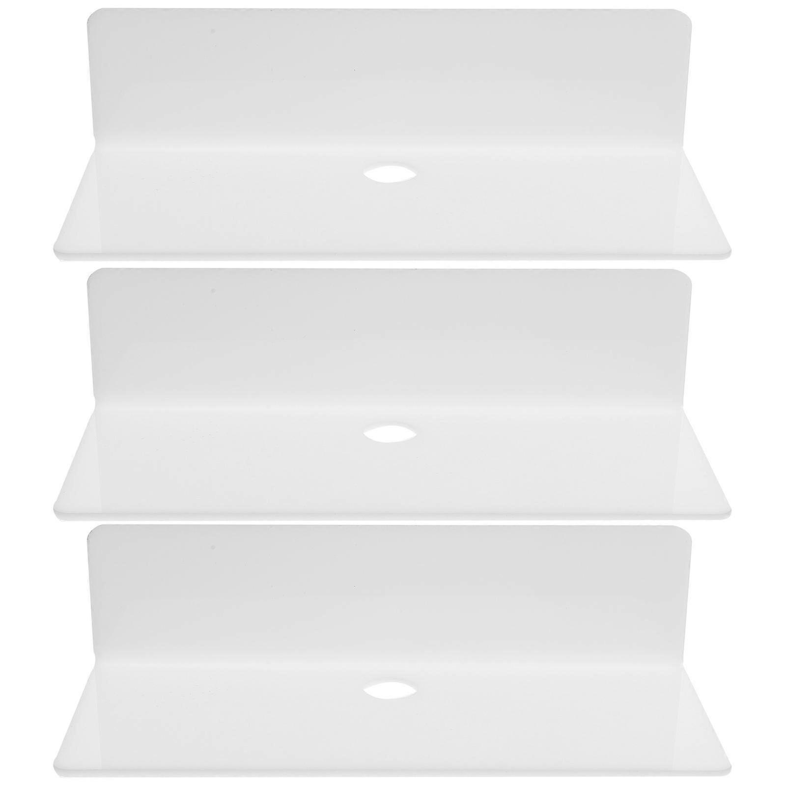 3pcs White Acrylic Floating Shelves 23x9cm Wall Mounted Storage