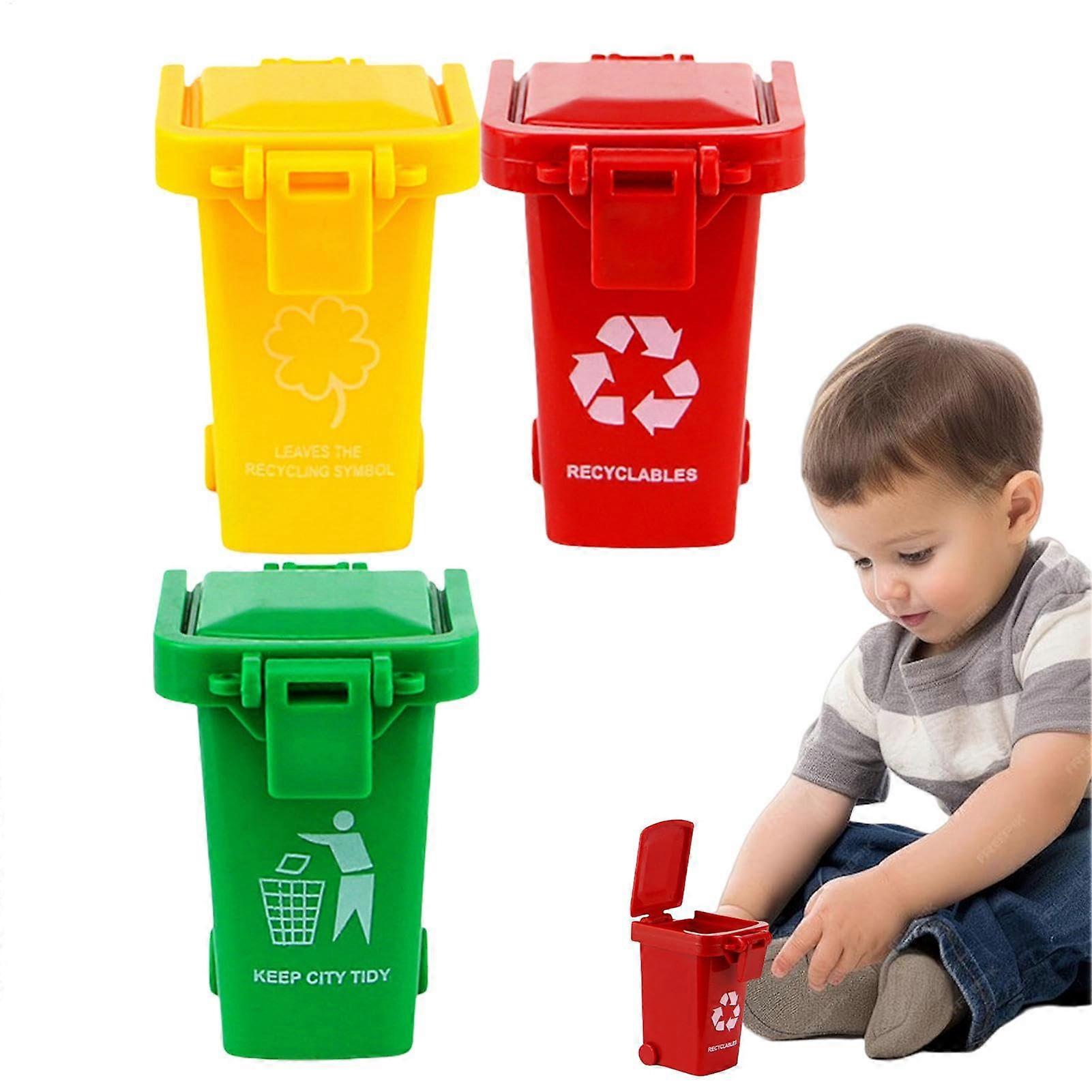 Miniature Trash Can for Play - Small Waste Paper Bin Toy with Lid, Wheels, and 3 Color Options for Desk and Dollhouse