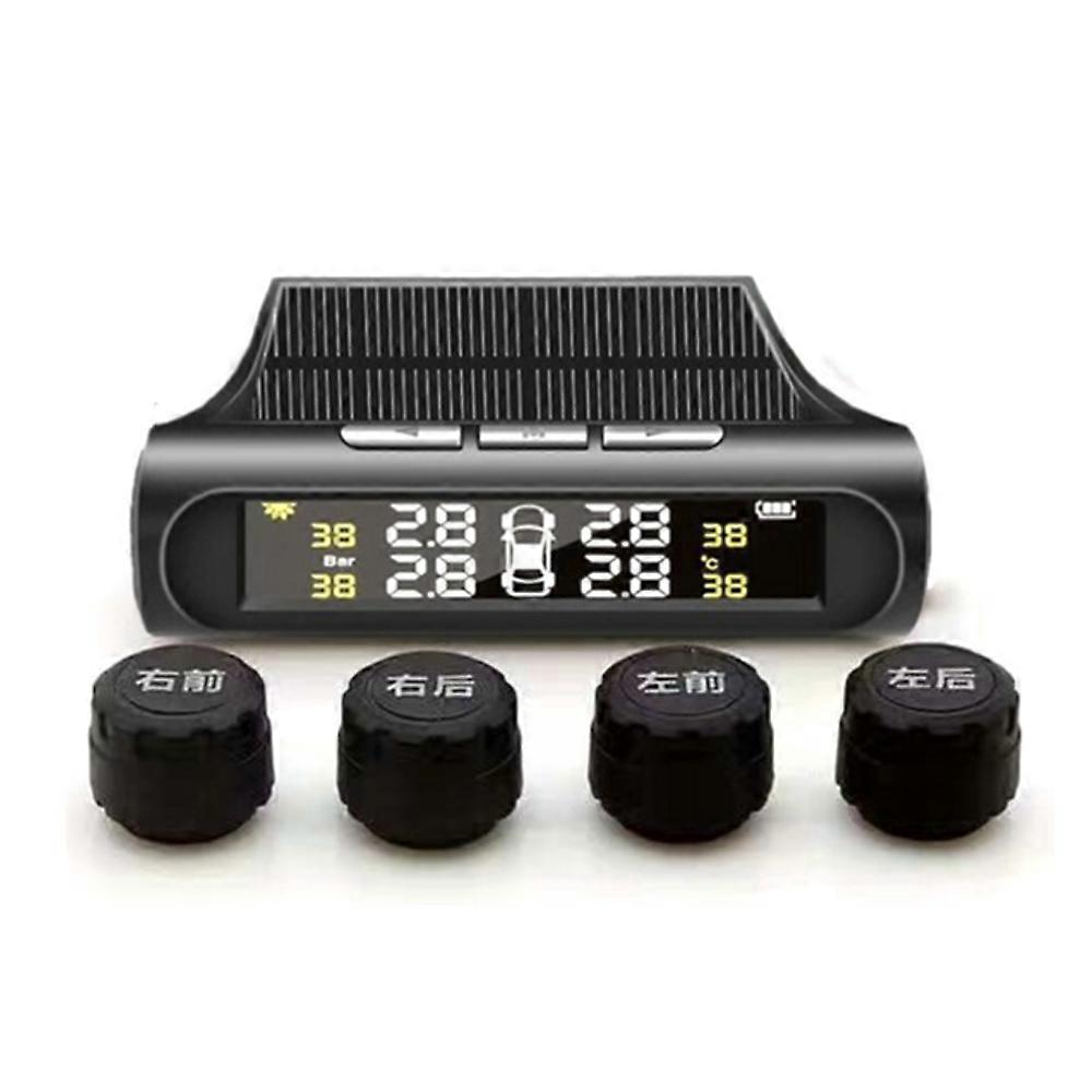 Solar Tire Pressure Detector Car Wireless Tire Pressure Monitor Monitoring System Waterproof with 4 Sensors Alarm Function