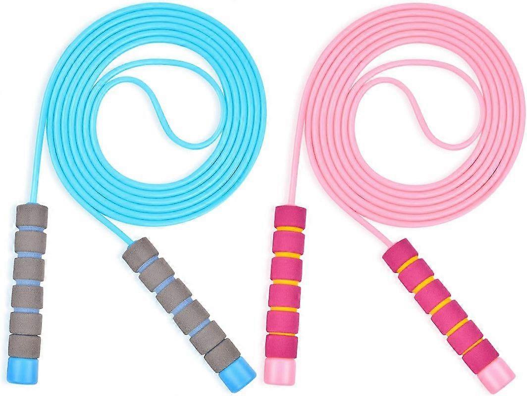 Children's Skipping Rope, 2 Pieces Adjustable Skipping Rope, with Foam Handle, 2.6M Skipping Rope (Blue + Pink)