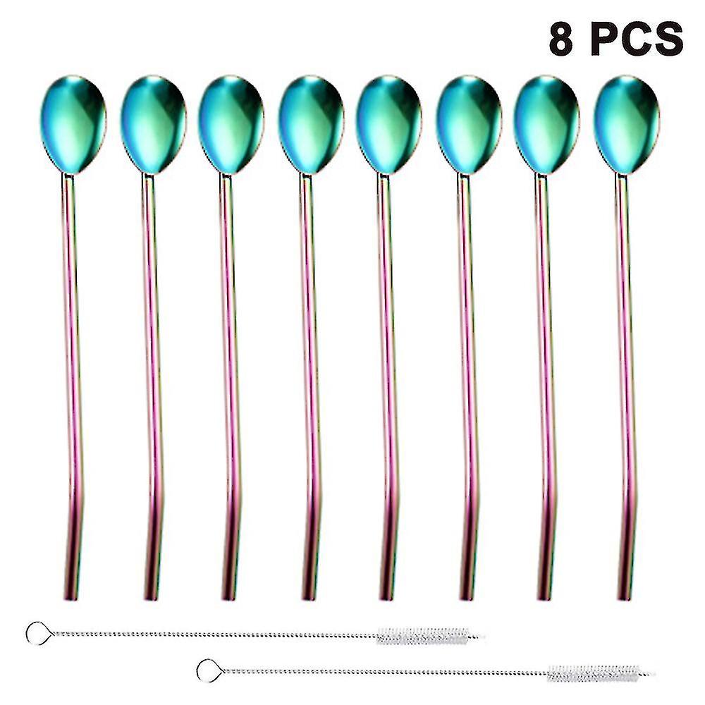 Reusable Stainless Steel Straws Spoons With Spoons With Brush 8 Pcs