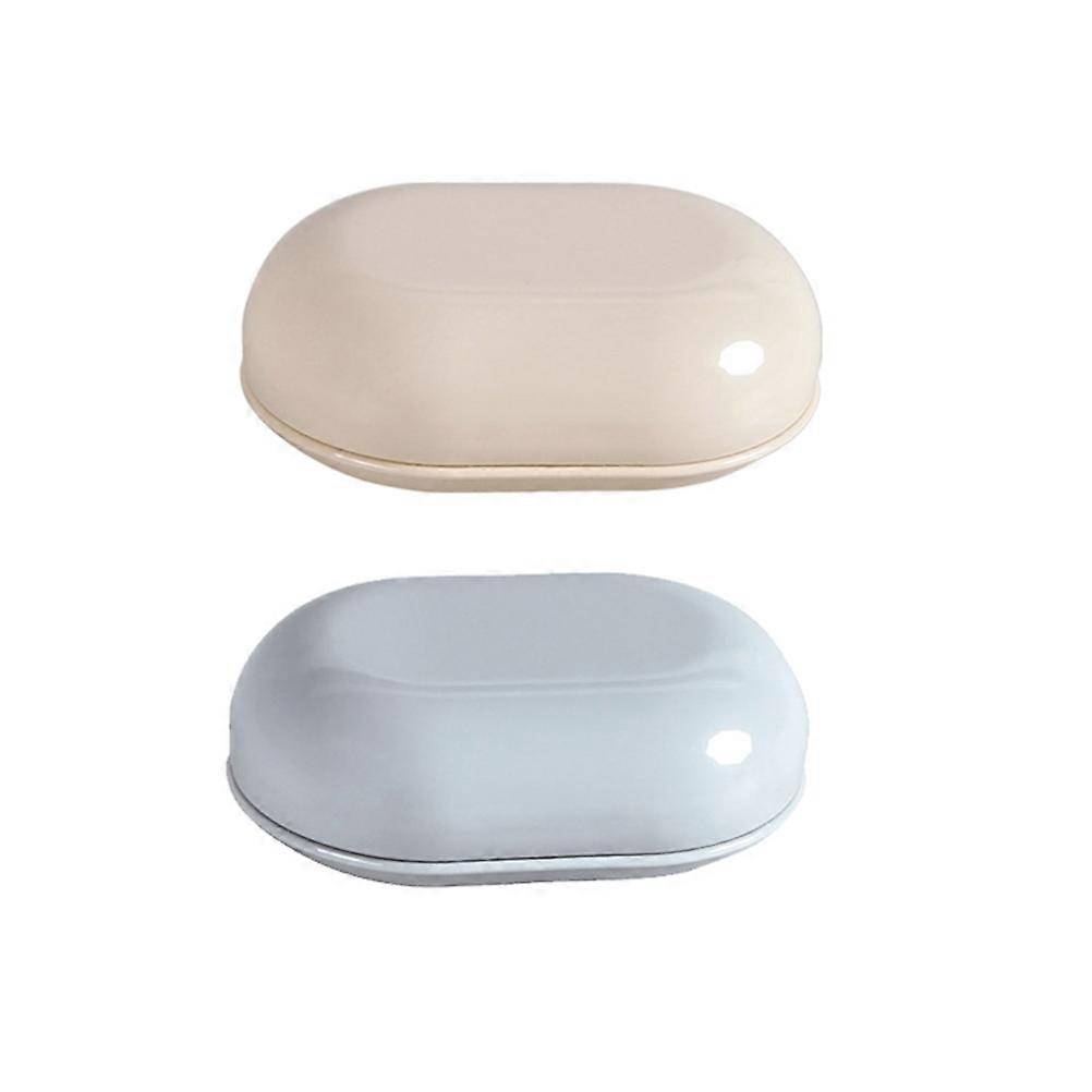 Portable Oval Soap Holder with Lid Dustproof Soap Dish Tray for Travel & Home Use Grey & Apricot Colors
