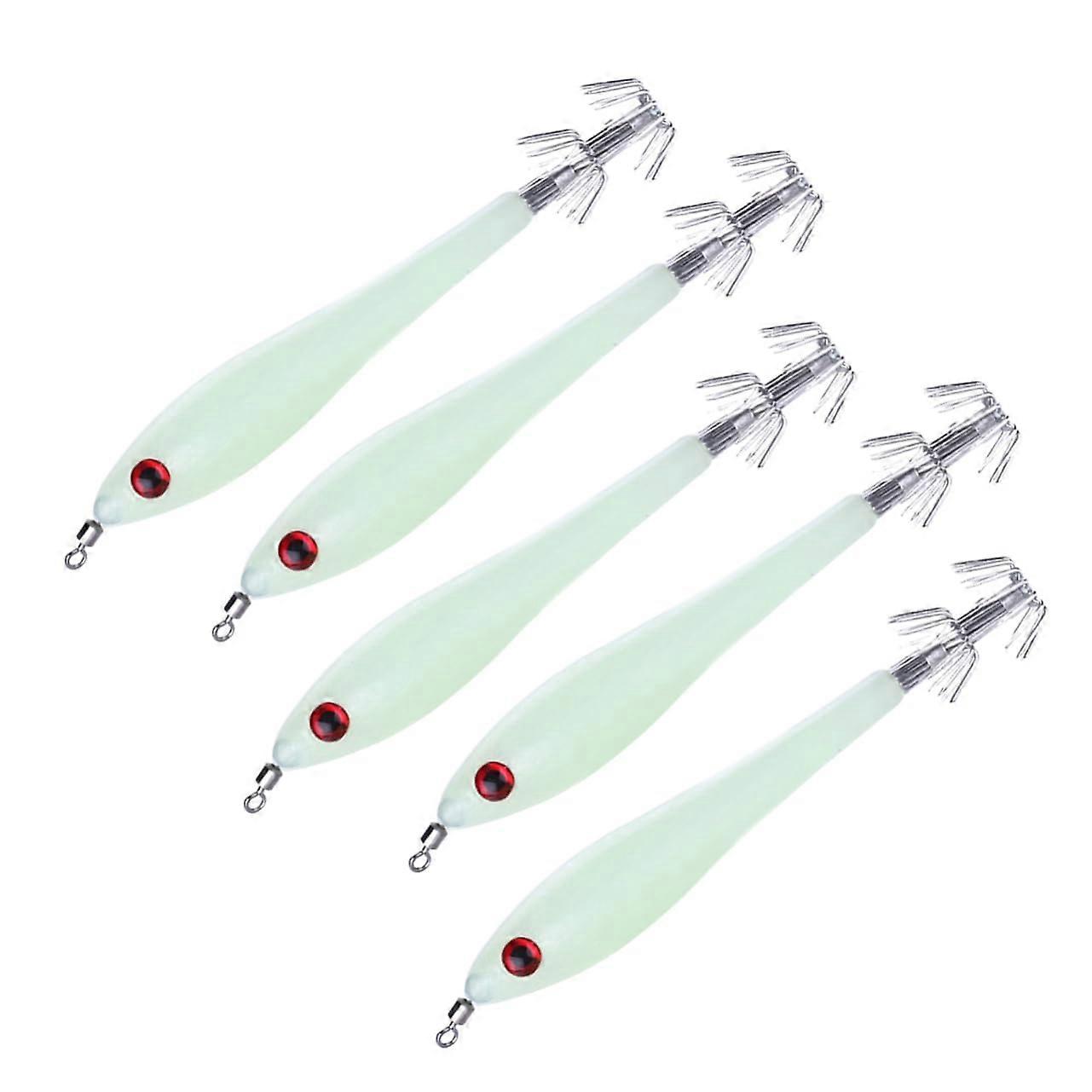 Jigs for Saltwater Fishing - Pack of 5 Luminous 3D Octopus and Shrimp Worm Deep Sea Hooks, Small Fish Bait Curls