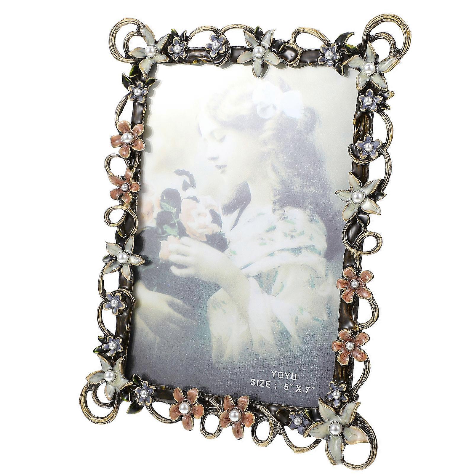 Retro Picture Frame Farmhouse Photo Frames Display Photos Khaki 7 Inch Zinc Alloy 1Pack