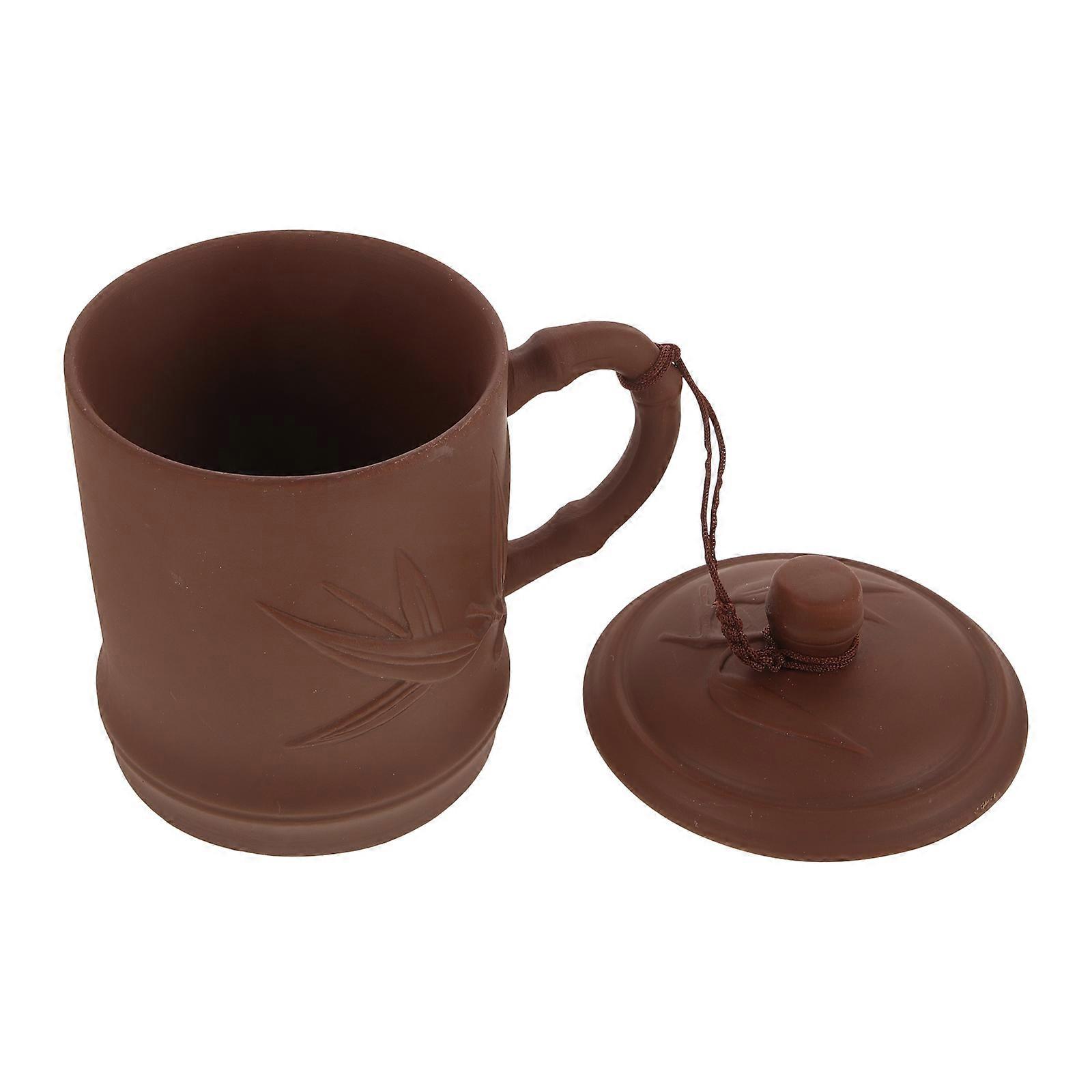 Tea Cups Purple Clay Cup Classic Style Handle and Lid Design Beverage Storage 4.9X4.5X3.3in 1Pcs