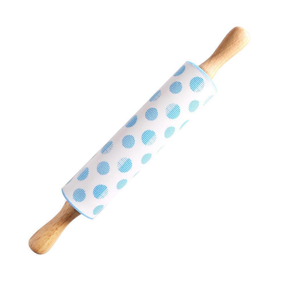 Rolling Pin Wooden Baking Tool Cylindrical Blue 30x4.2cm Pastry Making 1Pcs