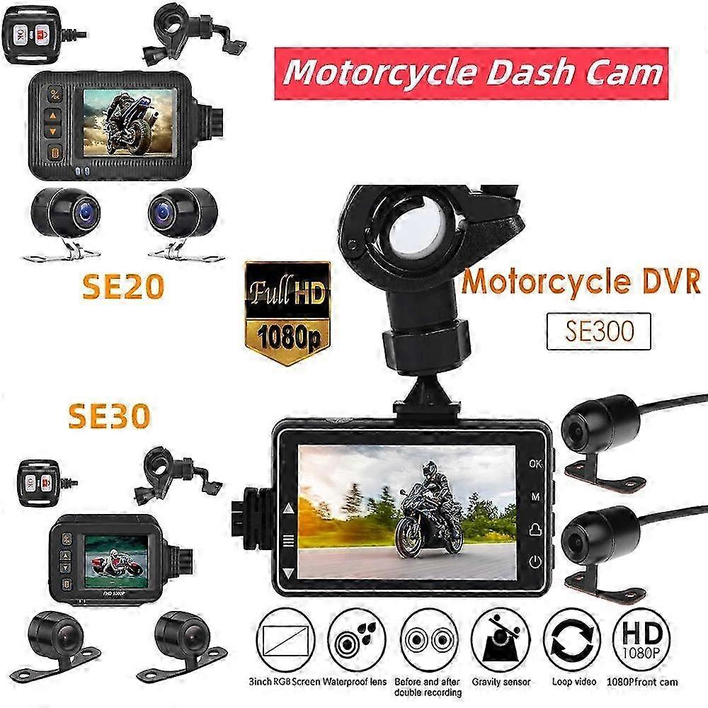 Waterproof Motorcycle Dashboard Camera with 2-Inch Display and Front/Rear Video Recording