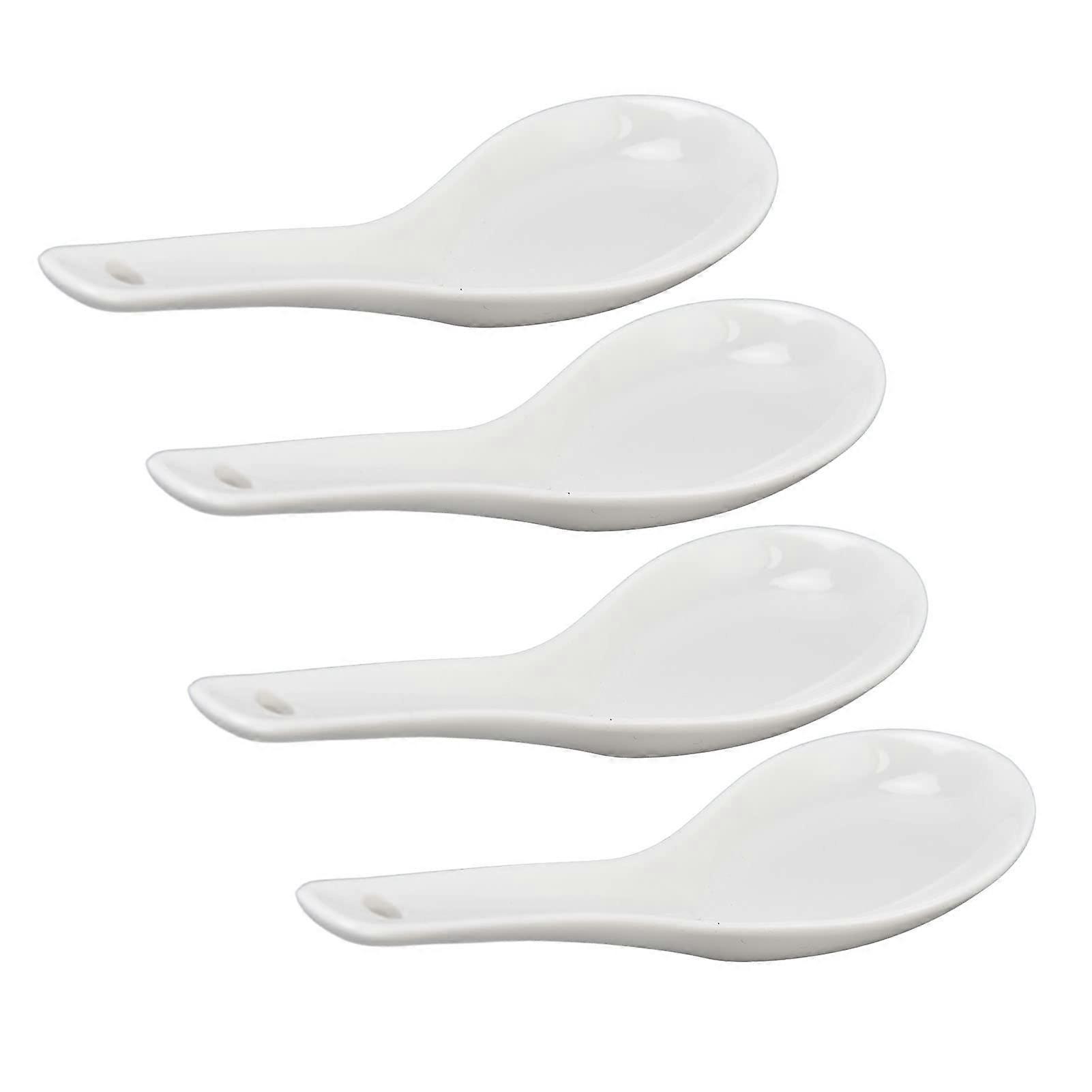 Ceramic Soup Spoon 16.5cm with Long Handle, Chinese Ramen Spoon for Soups, Dumplings, and Sugar, Set of 2