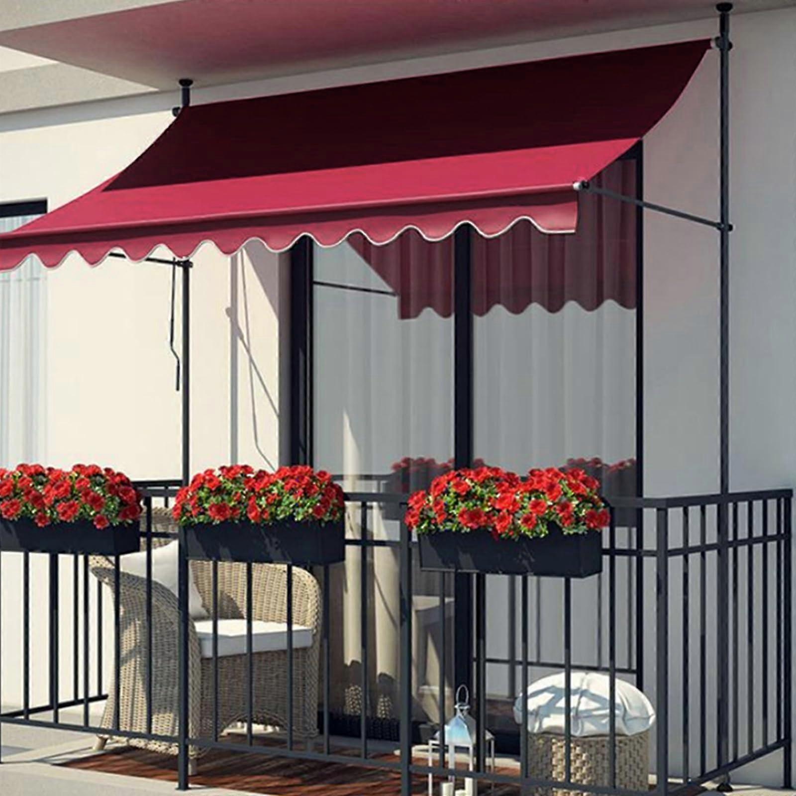 Manual Awning 2–4m, No Drilling, Sunshade for Terrace, Balcony – UV Protection, Waterproof (Red)
