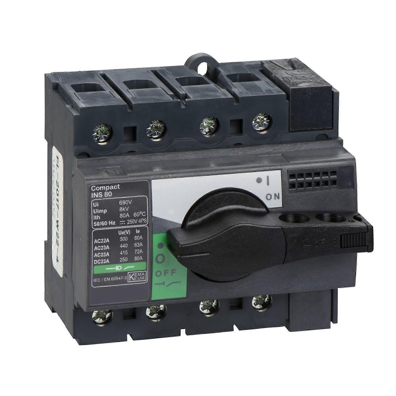 INS80 4P-Lasttrennschalter Load Break Switch Compact INS80 80 A Standard Version With Black Rotary Handle 4-Pole