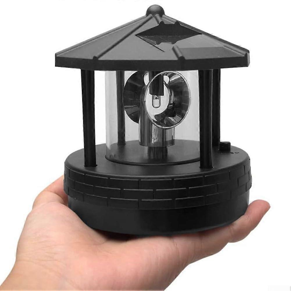 Solar Powered LED Lighthouse 360 Degree Rotating Lamp Statue Rotating Lights for Garden Yard Outdoor Decor Black
