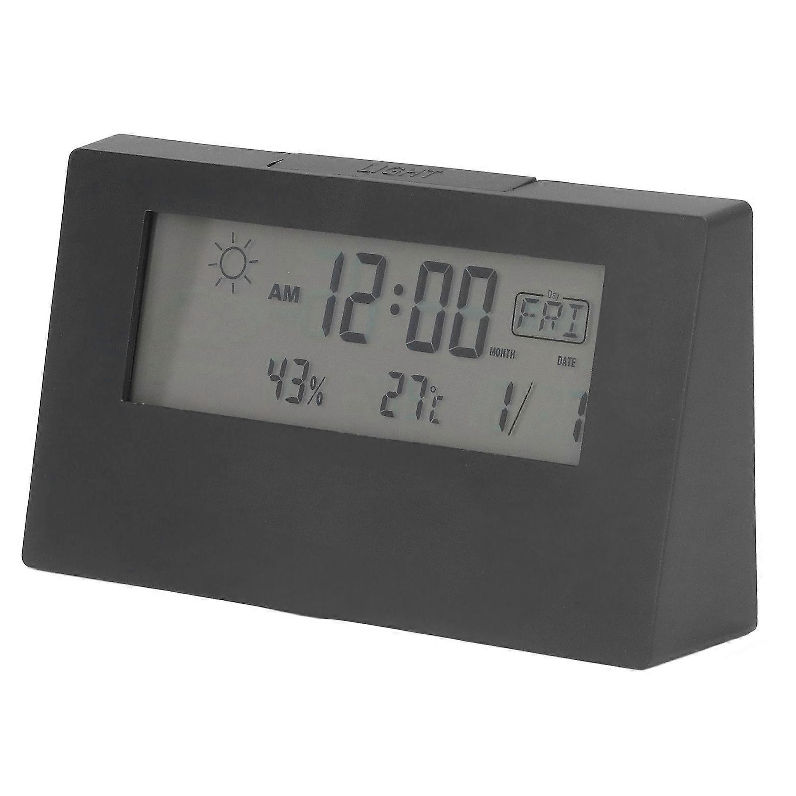 Digital Alarm Snooze Function LCD Time Date Temp Humidity Display Bedside Electronic Clock with Light