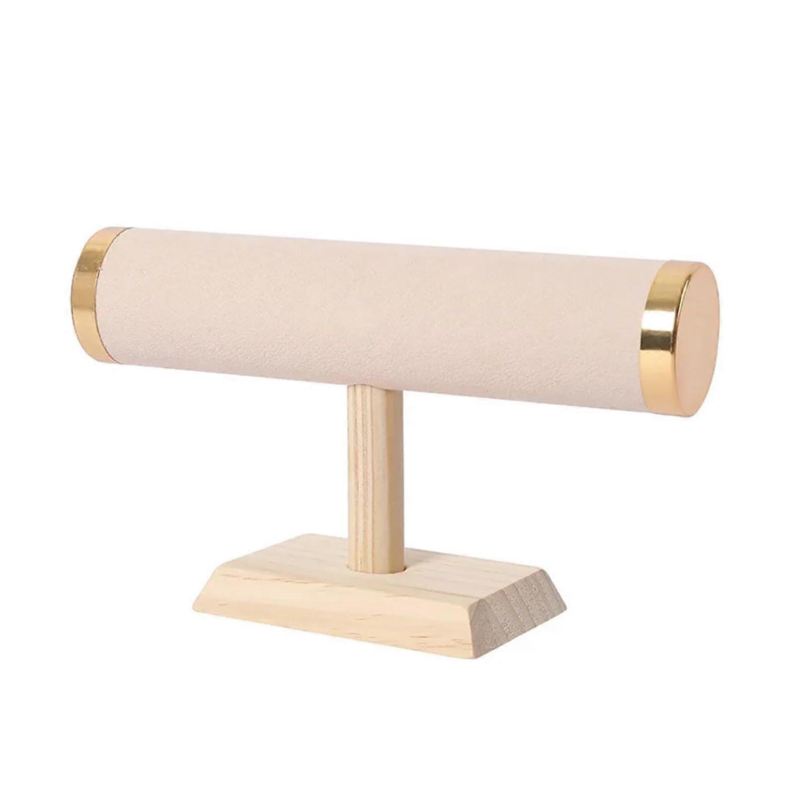 Multifunctional Bracelet Display Rack Wooden Watch Strap Storage Shelf Single-Layer Jewelry Organizer Home Use Gold Beige