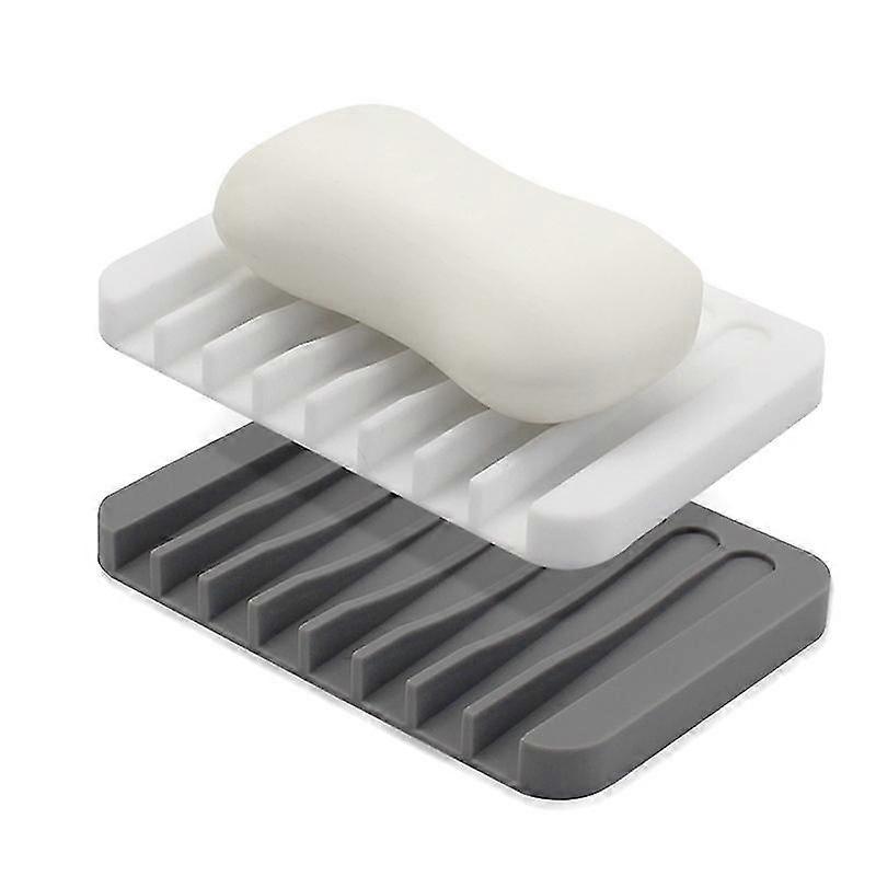 2pcs Soap Dish Holder, Premium Silicone Soap Dishes For Shower Bathroom(white, Gray)